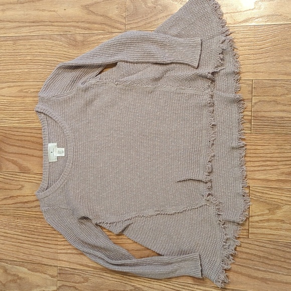Ruby Moon tan waffle knit sweater 100% cotton raw hem women's size Medium - Picture 1 of 5